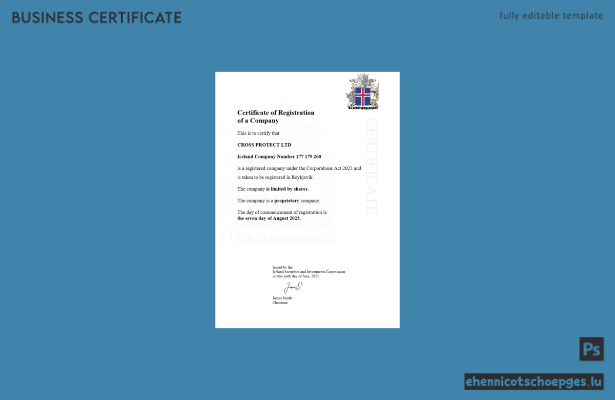 Beispielvorschau der isländischen Registrierungsurkunde (Word und PDF)
